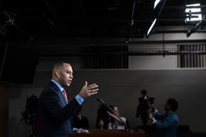 House Minority Leader Hakeem Jeffries (D-N.Y.) speaks at a weekly news conference on Capitol Hill on Jan. 12.