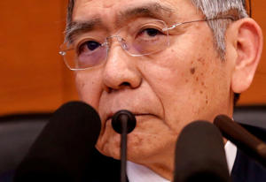 PHOTO: Governor of the Bank of Japan Haruhiko Kuroda at a press conference in Tokyo