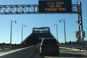 Federal transportation officials have clashed with New Jersey over traffic safety signs like this one that urge drivers to slow down. (New Jersey Department of Transportation)