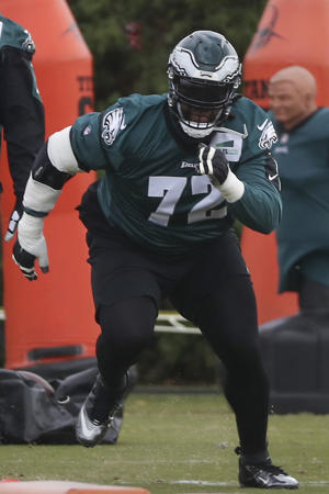 Recently signed DT Linval Joseph (72) works out during practice Thursday, Nov. 17, 2022 at NovaCare Complex in Philadelphia.