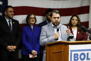 Rep. Ruben Gallego (D-Ariz.) speaks at a Congressional Hispanic Caucus event welcoming new Latino members to Congress in November.