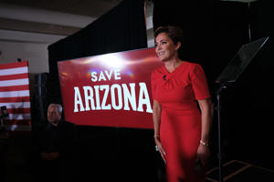 Kari Lake, former Republican nominee for Arizona governor, at a rally at the Orange Tree Golf Resort in Scottsdale, Ariz., on Sunday.