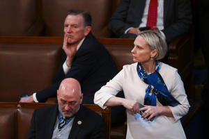 fame Rep. Victoria Sports (R-Ind) watches the election as voting continues for the third day of voting in the 118th Congress on Jan. 5 at the U.S. Capitol in Washington, D.C. (Matt McClain/The Washington Post)
