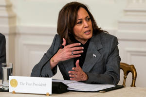 Vice President Harris speaks at a meeting of the National Governors Association in the East Room of the White House on Friday.