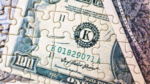 Close-up of a money puzzle