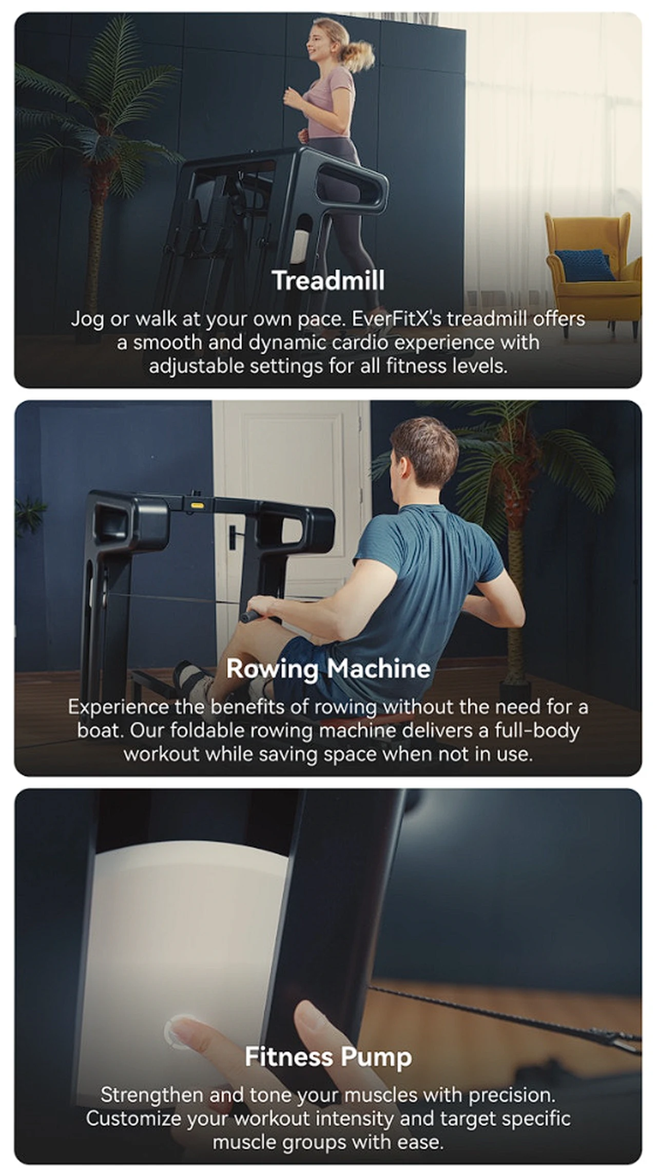 three machines in one treadmill rowing machine and fitness pump