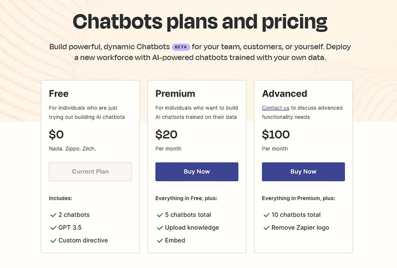 Zapier AI chatbots pricing