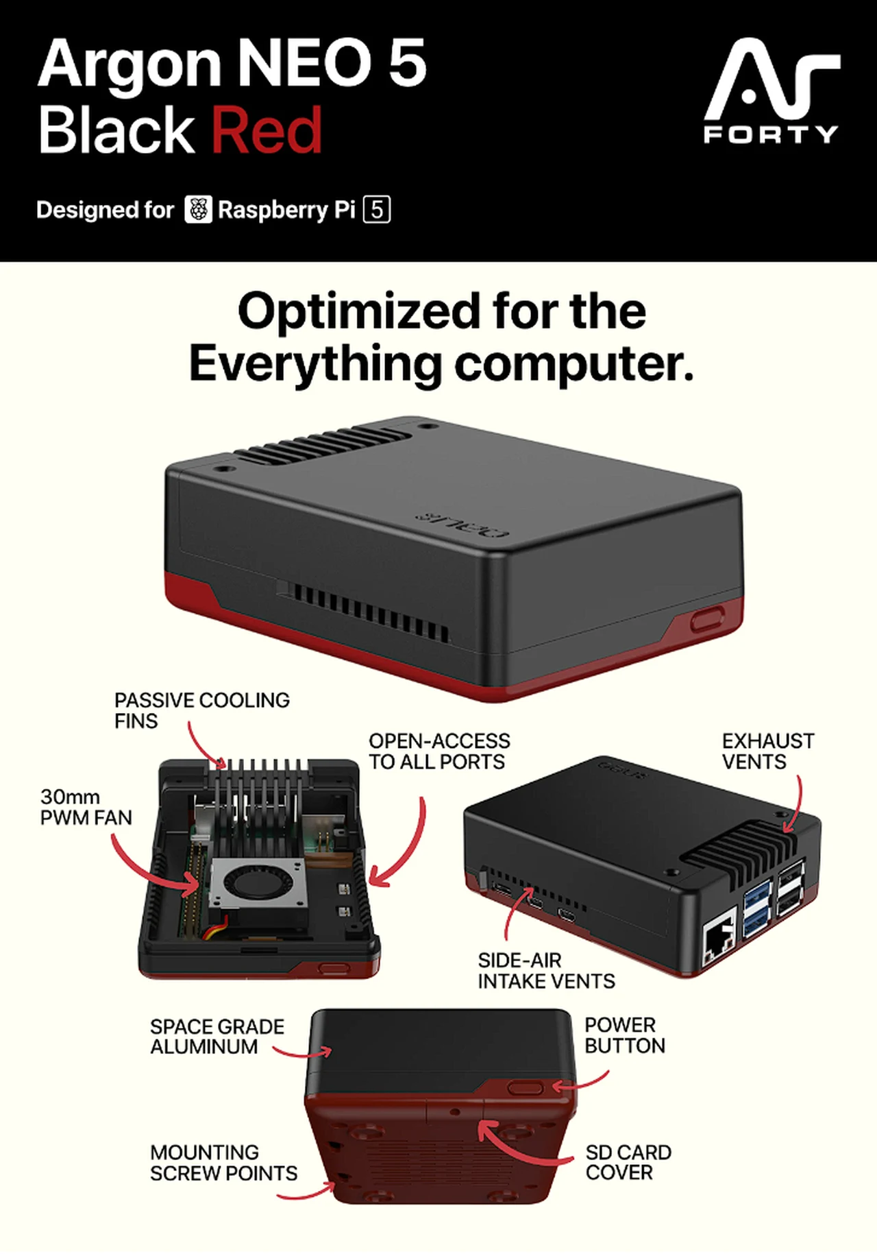 Argon NEO 5 BRED Raspberry Pi 5 case design