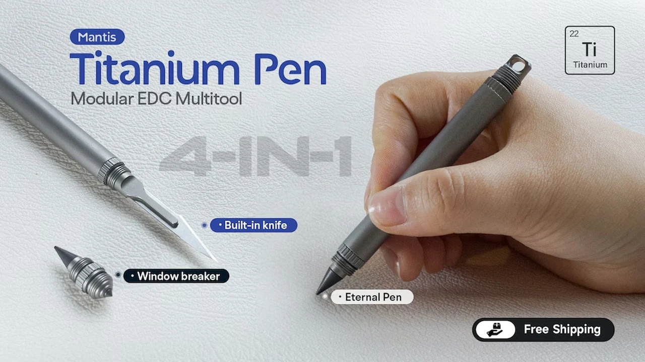 Mantis Pen Titanium 4-in-1 multitool with scalpel