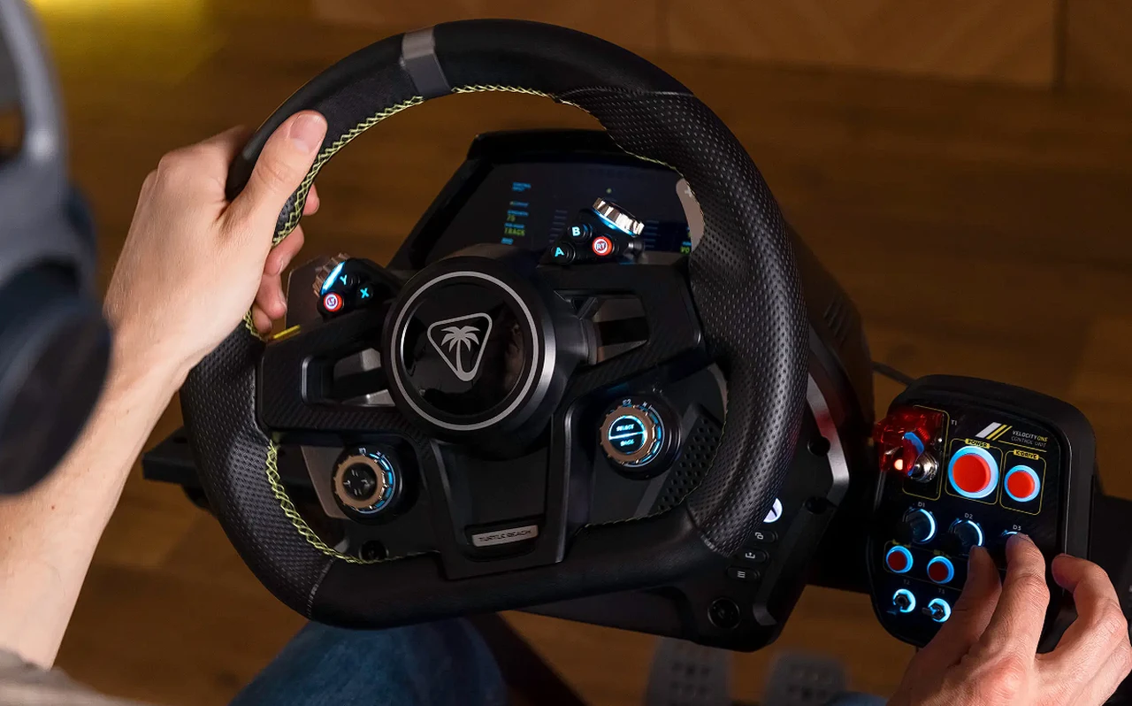 VelocityOne racing simulation wheel and pedals