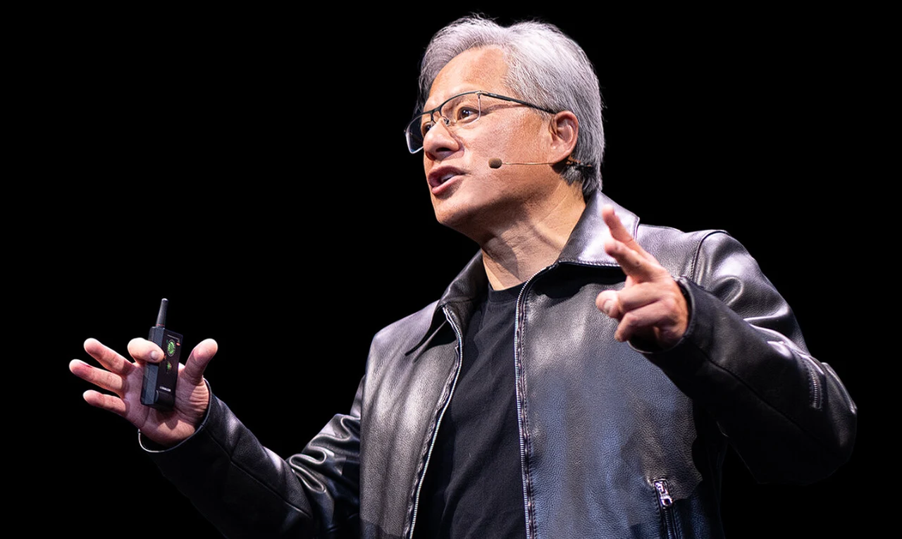 NVIDIA CEO Jensen Huang unveiling new AI breakthrough at GTC 2024