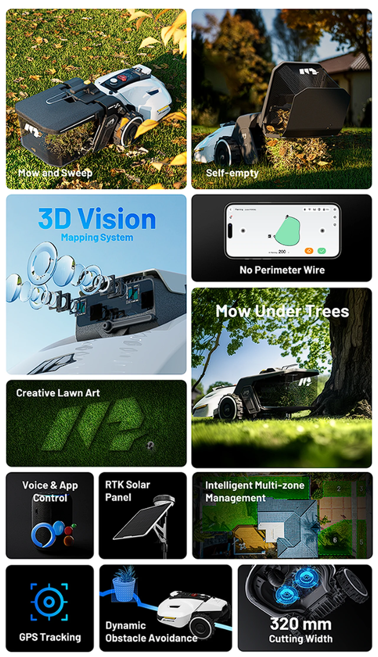 YUKA 3D Vision robot lawnmower features